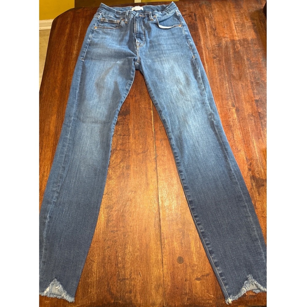 Good American Good Legs Skinny Jeans Blue Medium Wash Chewed Hem 4/27 GLJFH504T